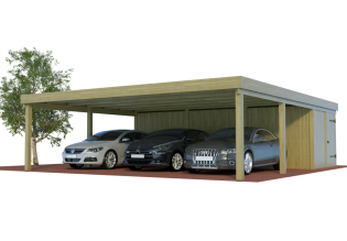 Konfigurator Multi Dreier Flachdachcarports mit Abstellraum