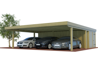 Konfigurator Quadro Dreier Flachdachcarport mit Abstellraum