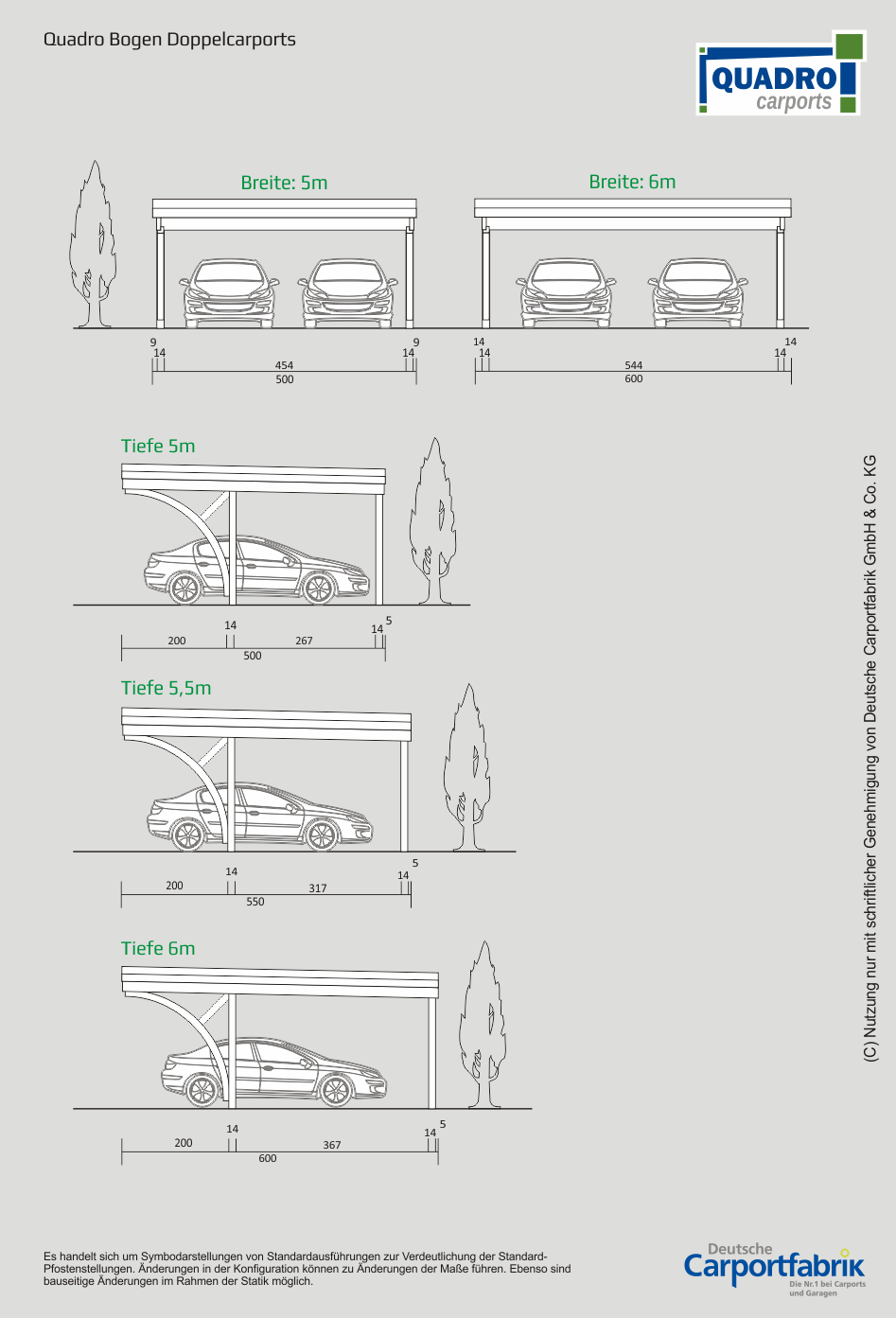 Technische Ansichten QUADRO-Bogen-Carports - Doppelcarport