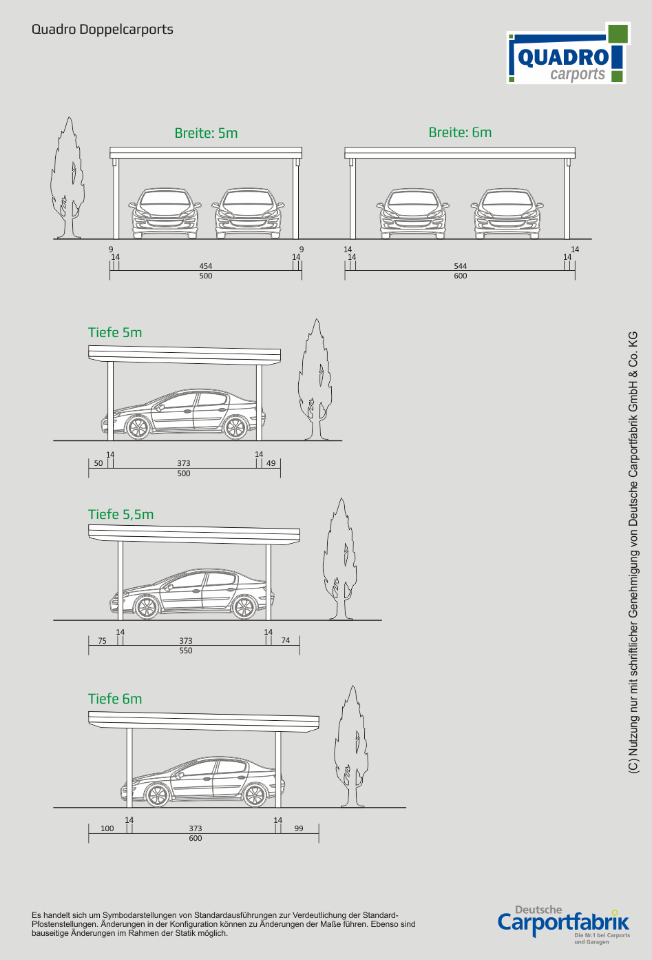 Technische Ansichten QUADRO Carports - Doppelcarport