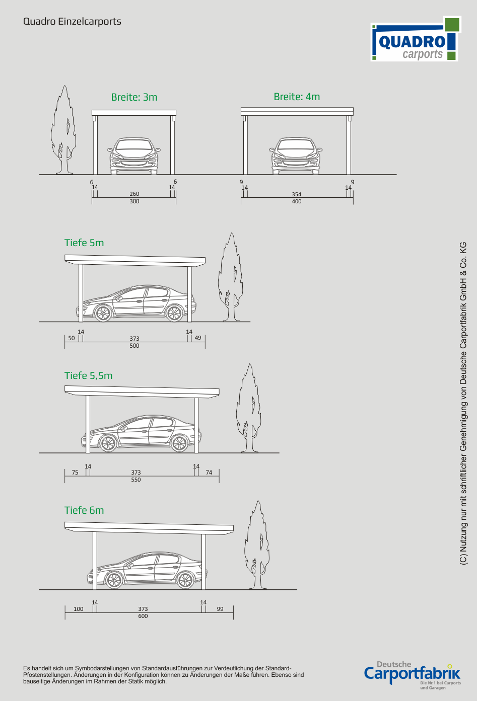 Technische Ansichten QUADRO Carports - Einzelcarport