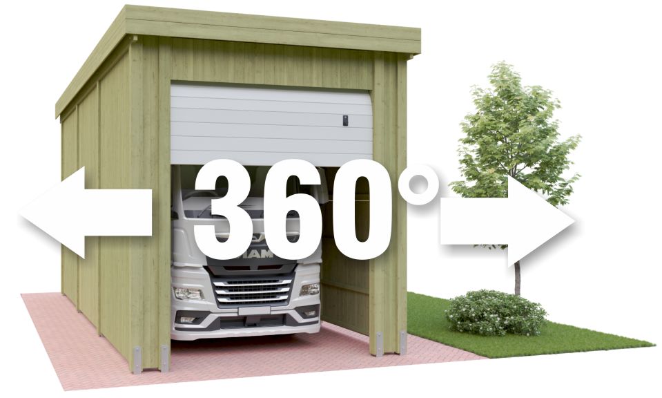 360 Grad Ansicht von der HFC Multi Garage mit Stahlwänden