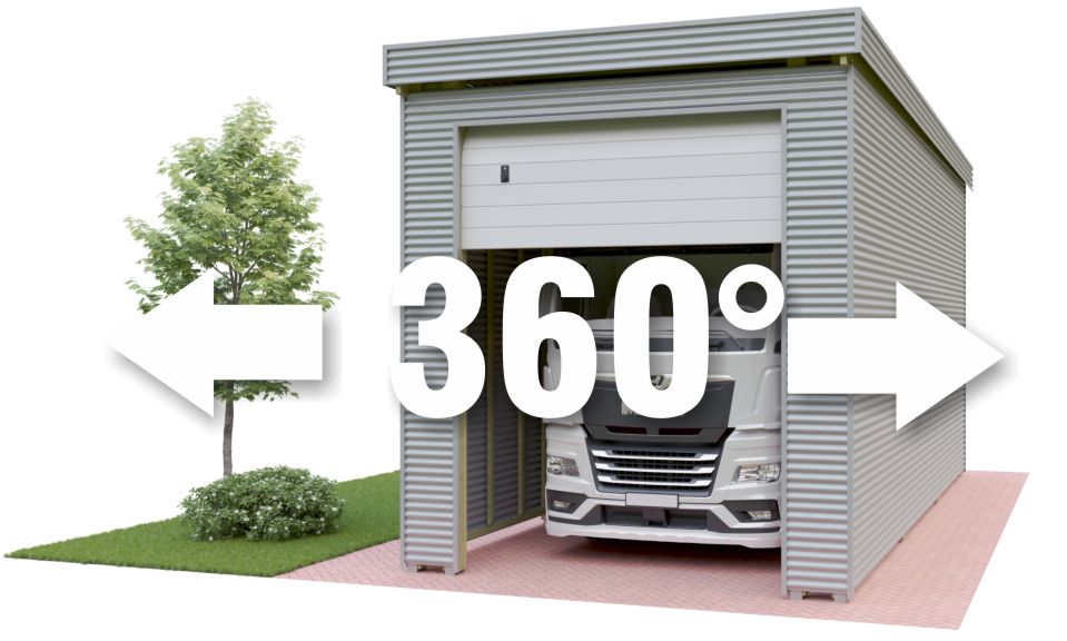 360 Grad Ansicht von der HFC Multi Garage mit Stahlwänden