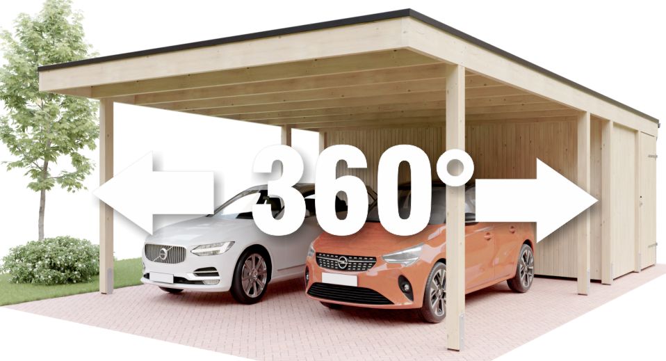 360 Grad Ansicht vom StarPort BSH Doppelcarport mit AR