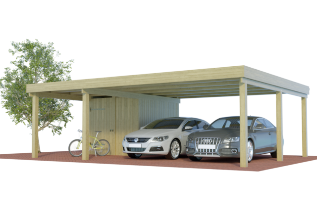 Konfigurator Multi Doppelcarports mit halben seitlichem Abstellraum