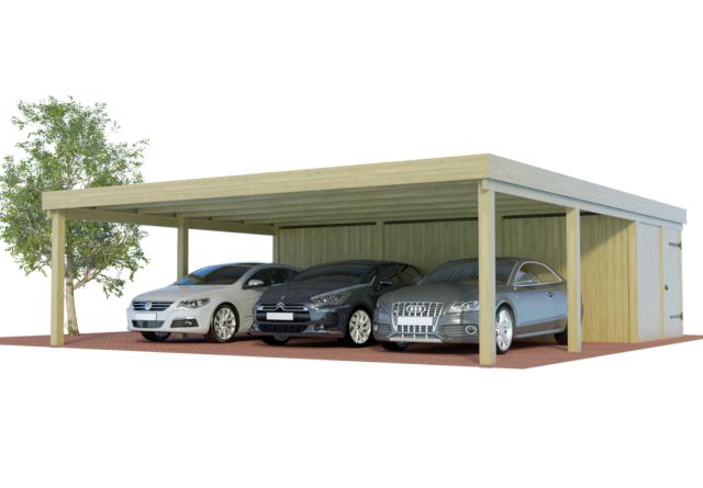 Konfigurator Dreiercarports aus Holz mit Abstellraum