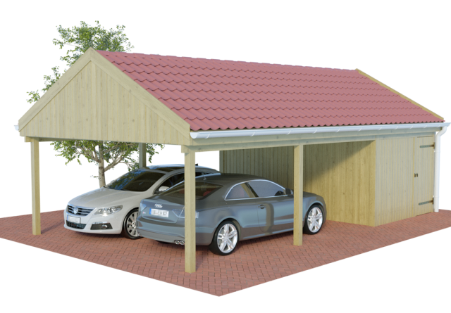 Konfigurator Multi Satteldach Doppelcarports mit Abstellraum